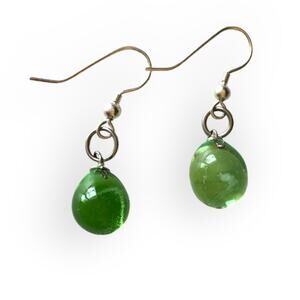 Green dangle fish hook earrings